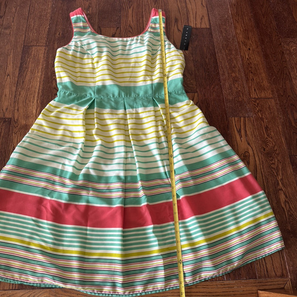 New Tiana B. Womens Dress 14 A Line Yellow Green Stripes Fit & Flare Lined Belt - Picture 14 of 15